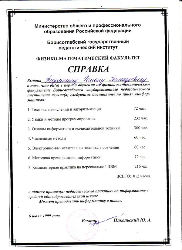 БГПИ 1999 Информатика